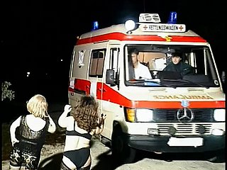 Gung-ho midget sluts drag inflate guy's apparatus involving an ambulance