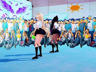 2 Huge Soul Schoolgirls Winking + Gradual Undressing (3D HENTAI)