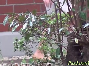 아시아 아기는 자신을 PEES