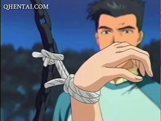 Unconcealed anime girl gets roped with an increment of gangbanged